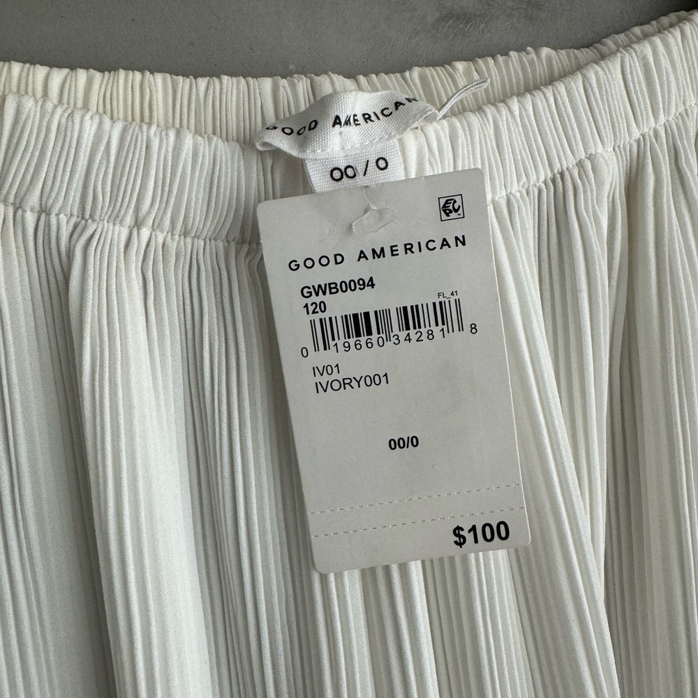 GOOD AMERICAN White Plisse Georgette Wide Leg Pleated Pants - Picture 9 of 10